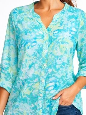 Ruby Rd. Aqua and Lime Blouse